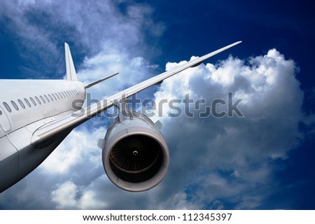 airplane flying down. against the sky.  landing or crash of airplane