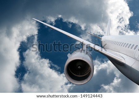 airplane flying down. against the sky.  landing or crash of airplane