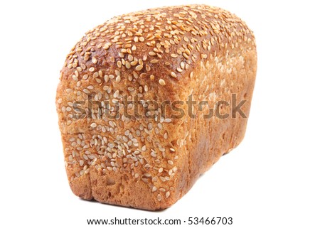 Square long loaf of bread with bran and sesame