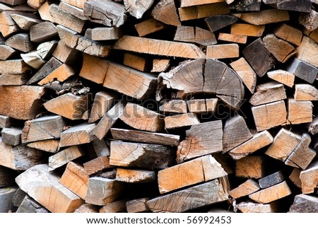 heap of firewoods  as background . Close - up .