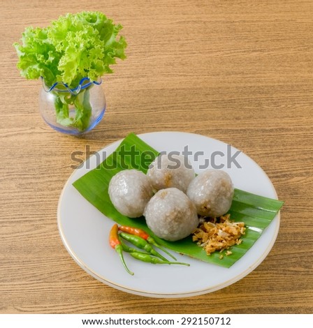 Thai Traditional Dessert, Thai Tapioca Balls Made From Glutinous Rice Filled with Minced Pork and Sweet Pickled Daikon Radish.