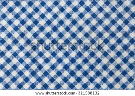 Fabric Texture, Close Up of Blue and White Lumberjack Plaid Towel or Napkin Pattern Background.
