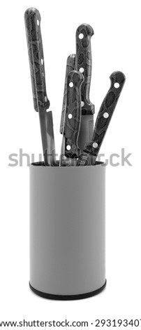 Plastic kitchen knifes box organizer black and white isolated on white