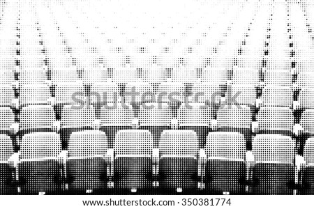 Empty rows of theater or movie seats. Halftone doted style.