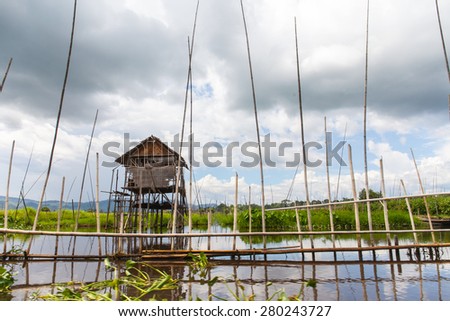 wooden stilt houses at the Inle lake, Shan state, Myanmar