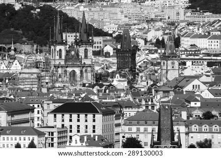 Cityscape of Prague Old Town City Hall, Black and White Option