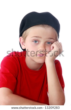stock photo Young preteen boy with bored expression on face 