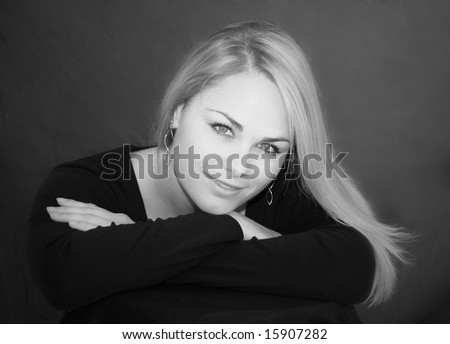 black and white image of beautiful young blond woman