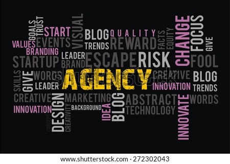 agency in words cloud collage with black background color