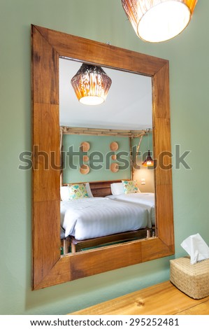 mirror reflection Two beds bedroom
