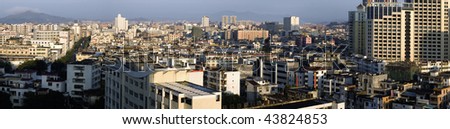 It is a panorama view of China small town, name is HuiDong, location is in HuiZhou City, GuangDong province, South of China.