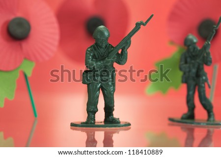 Veteran\'s Memorial Poppies with Plastic Toy Soldiers