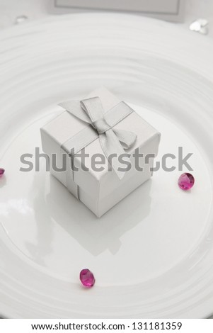 Wedding Table display with wedding Favor box on a bone china plate