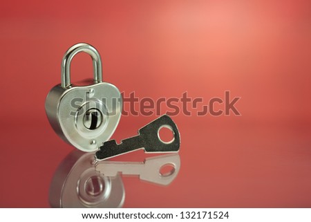 Love heart shaped padlock with key