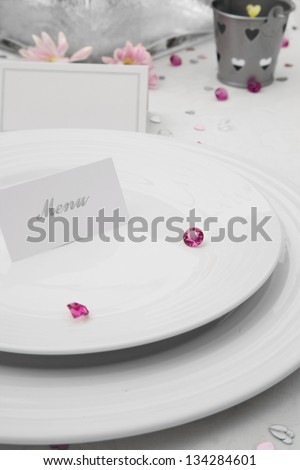 Wedding Table display with a Menu Card on bone china plates