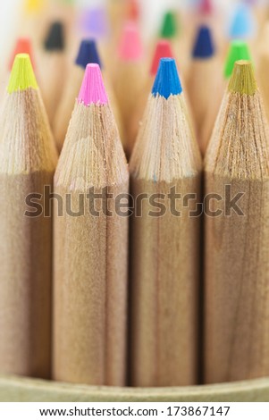 group of Plain natural wooden pencils with colour leads