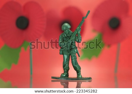 Veteran\'s Memorial Poppies with Plastic Toy Soldiers
