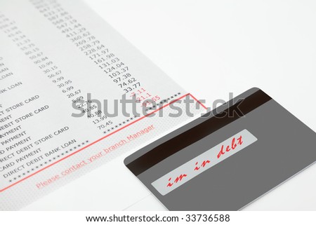 Credit Card and Bank Statement showing debt with \