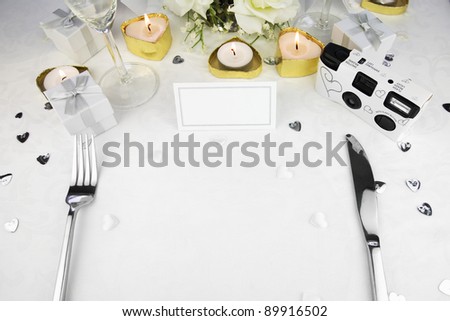 stock photo elevated view of a wedding table setting
