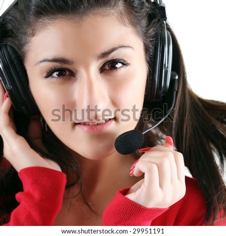 Portrait of the receptionist in headset.