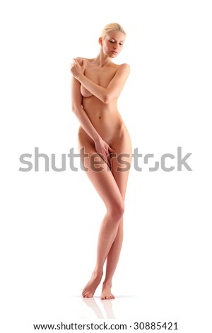 stock photo Beautiful naked woman poses covering itself hands 