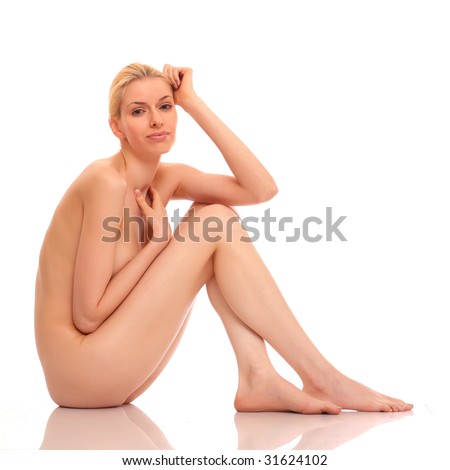 stock photo Sexy naked blonde girl isolated on a white background