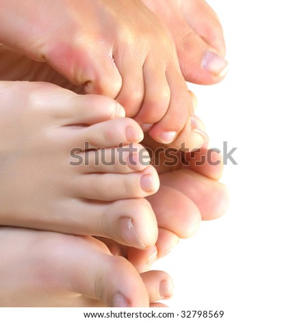 Beautiful a foot of three girls, isolated on a white background, please see some of my other parts of a body images