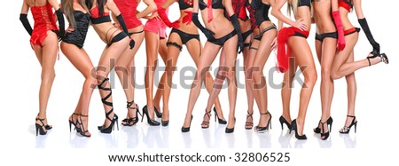 Group beautiful young women poses in front of the chamber, isolated on a white background, please see some of my other parts of a body images