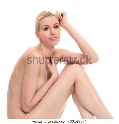 stock photo Sexy naked blonde girl isolated on a white background 