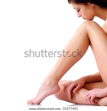 stock photo Pose the naked female body in a profile isolated on a white stock photo Pose the naked female body in a profile isolated on a white
