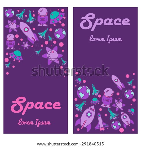Colorful vertical banners with space elements.Cosmos,planets,rackets.