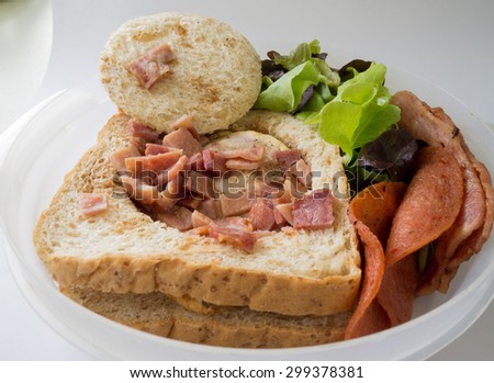 sandwich egg bacon ham and vegetable breakfast for ready to work