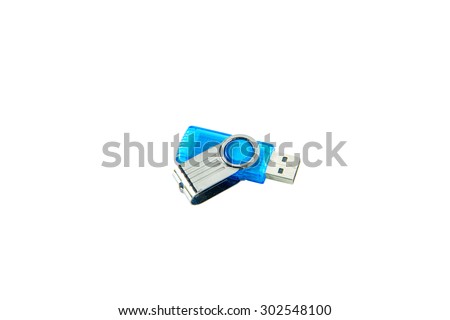 Blue USB pen drive, USB flash drive isolated on white background.
