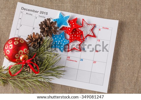 Coming xmas day. Highlighting christmas date on calendar