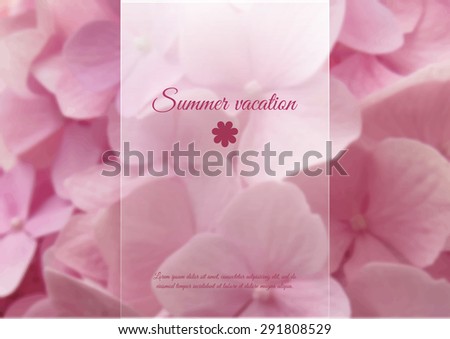 Summer  background, blurred hydrangea flowers. Romantic backdrop. Vector illustration. Template for poster.