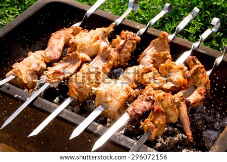 Skewers of meat on the grill Rabbit