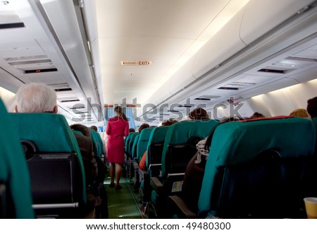 Rows of seats in airplane