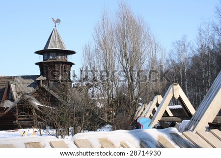 wooden tower made in ancient russian style