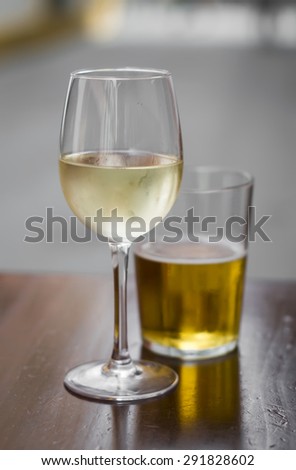 white wine and beer at a street bar, Seville, Spain