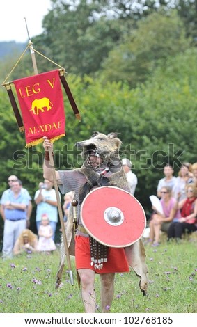 ASTURIAS, SPAIN - AUGUST 21: Recreation of the battle between the Romans and Asturian town of Carabanzo on August 21, 2011 in Asturias, Spain.