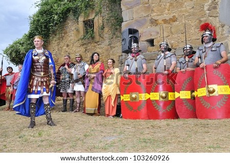 CARABANZO, SPAIN - AUGUST 21: Recreation of the battle between the Romans and Asturian on August 21, 2011 in Carabanzo, Spain.