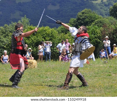 CARABANZO, SPAIN - AUGUST 21: Recreation of the battle between the Romans and Asturian on August 21, 2010 in Carabanzo, Spain.