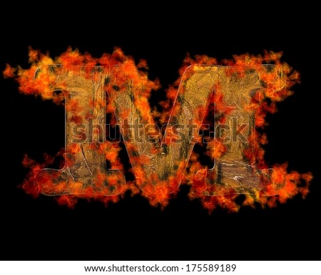 Illustration with a letter M wooden burning.