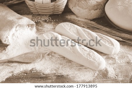 Making bread on the table of the bakery.