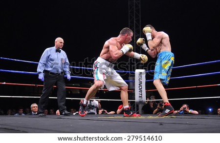 OVIEDO, SPAIN - MAY 16: Aitor Nieto of Spain beat Estonian Pavel Mamontov by decision to win the European IBF and USBA welterweight championship in May 16, 2015 in Oviedo, Spain.