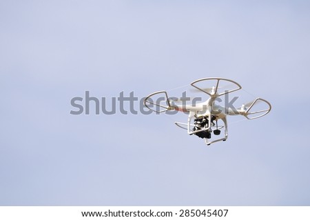 Flying drone in the sky. Flying with an drone for video and photo productions.
