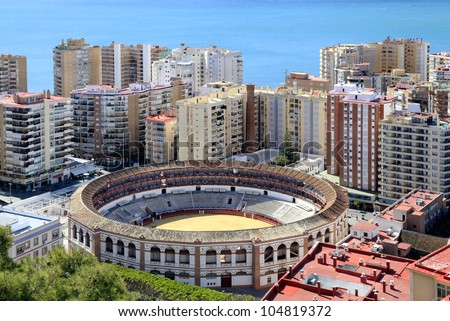 The Skyline of Malaga Spain to include it\'s Bull Ring