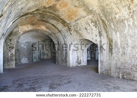 The Aging Brick Arches of an American Military Fort Built in the 1800\'s