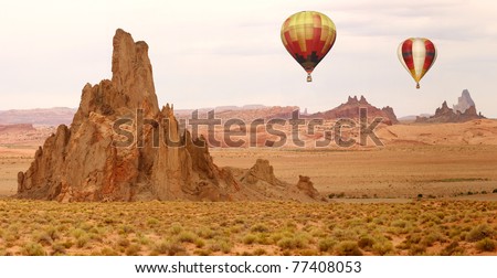 Hot Air Balloon Flying Over New Mexico Desert Landscape