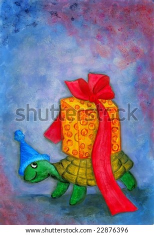 Turtle with gift boxes - illustration